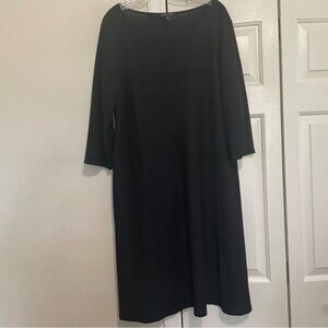 Eileen Fisher Black Wool Shift Dress 3/4 Sleeve Size XL